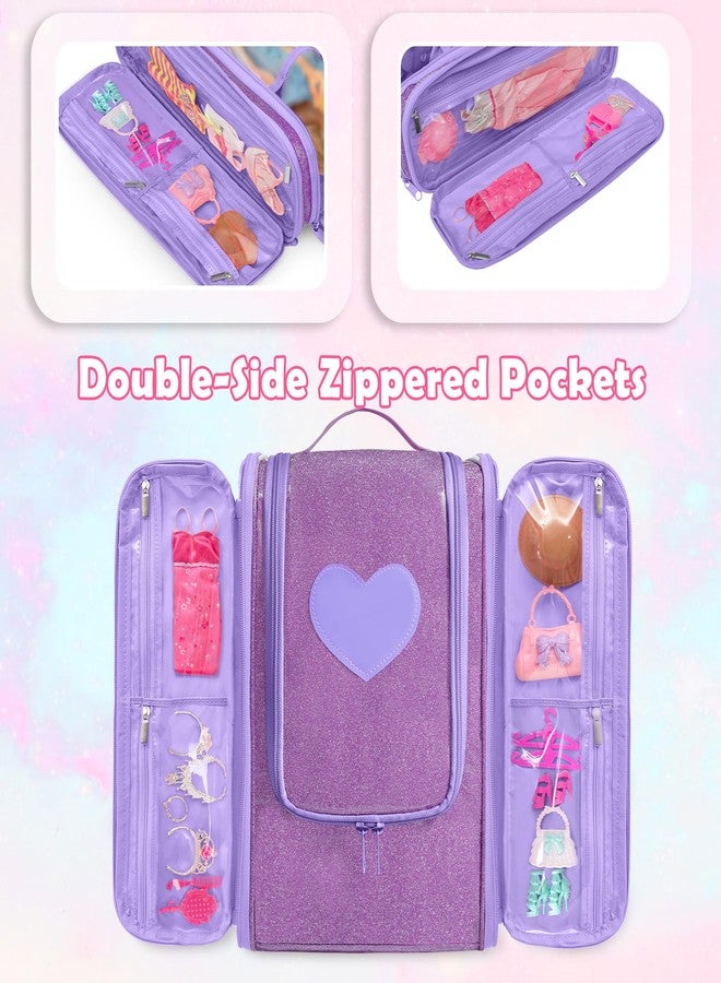 LoDrid Travel Carrying Case Compatible with Barbie Dolls 12-inch Holds up to 6 Dolls, Display Organizer with Hanging Hook, Doll Clothes Storage with Multiple Pockets for Accessories, Bag Only, Purple - Image 2